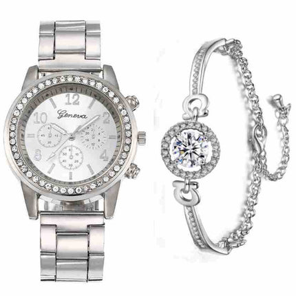 Fashion Steel Belt Quartz Watch and Bracelet Set