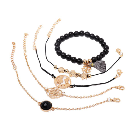 Juego de 5 piezas de pulsera de borla con tortuga y goteo de aceite