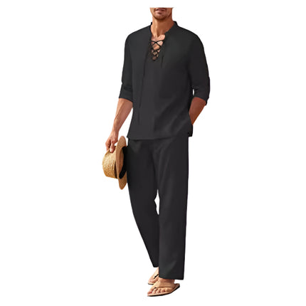 Cotton And Linen Henley Suit