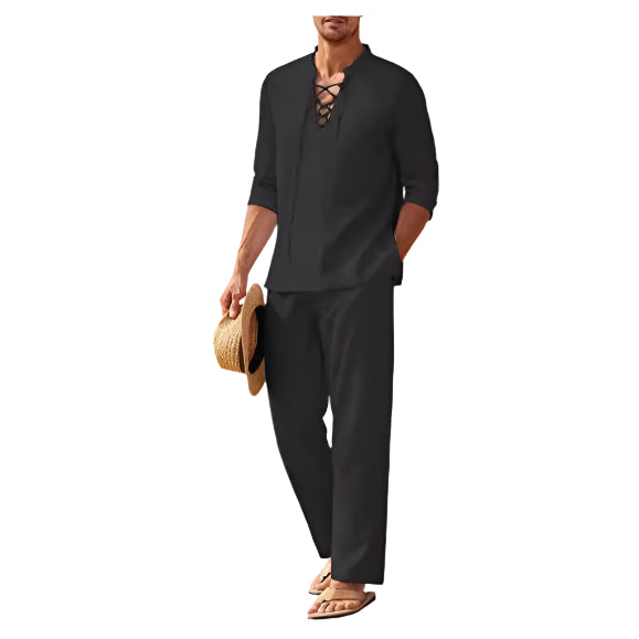 Cotton And Linen Henley Suit