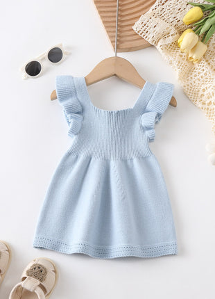 Baby Girls Knitted Dress with Flounced Sleeves - 0-18 Months