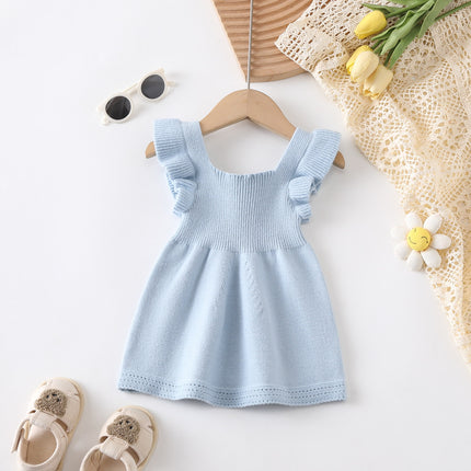 Baby Girls Knitted Dress with Flounced Sleeves - 0-18 Months