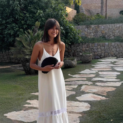 V-neck Sling Lace Patchwork Long Dress