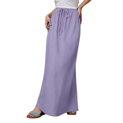 Cotton Solid Color Drawstring Elastic Waist Skirt