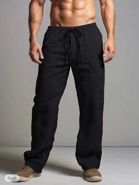 Breathable Drawstring Elastic Waist Cotton & Linen Casual Trousers