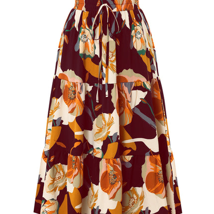 Pleated Floral Elastic Waist Skirt