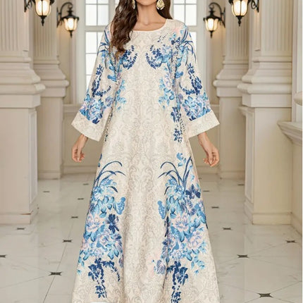 Blue Floral Long Sleeve Dress