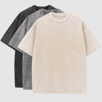 Cotton Heavy Distressed Drop Shoulder Shirt - 3 Pcs