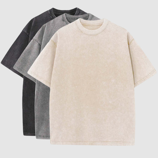 Cotton Heavy Distressed Drop Shoulder Shirt - 3 Pcs