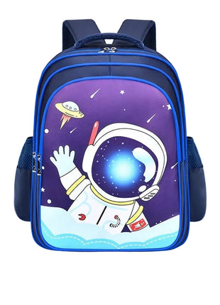 Backpack with astronaut design on a blue background